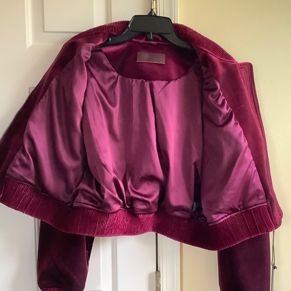 BLANK NYC Velvet Crop Bomber Jacket Burgundy SZ L - Picture 12 of 16